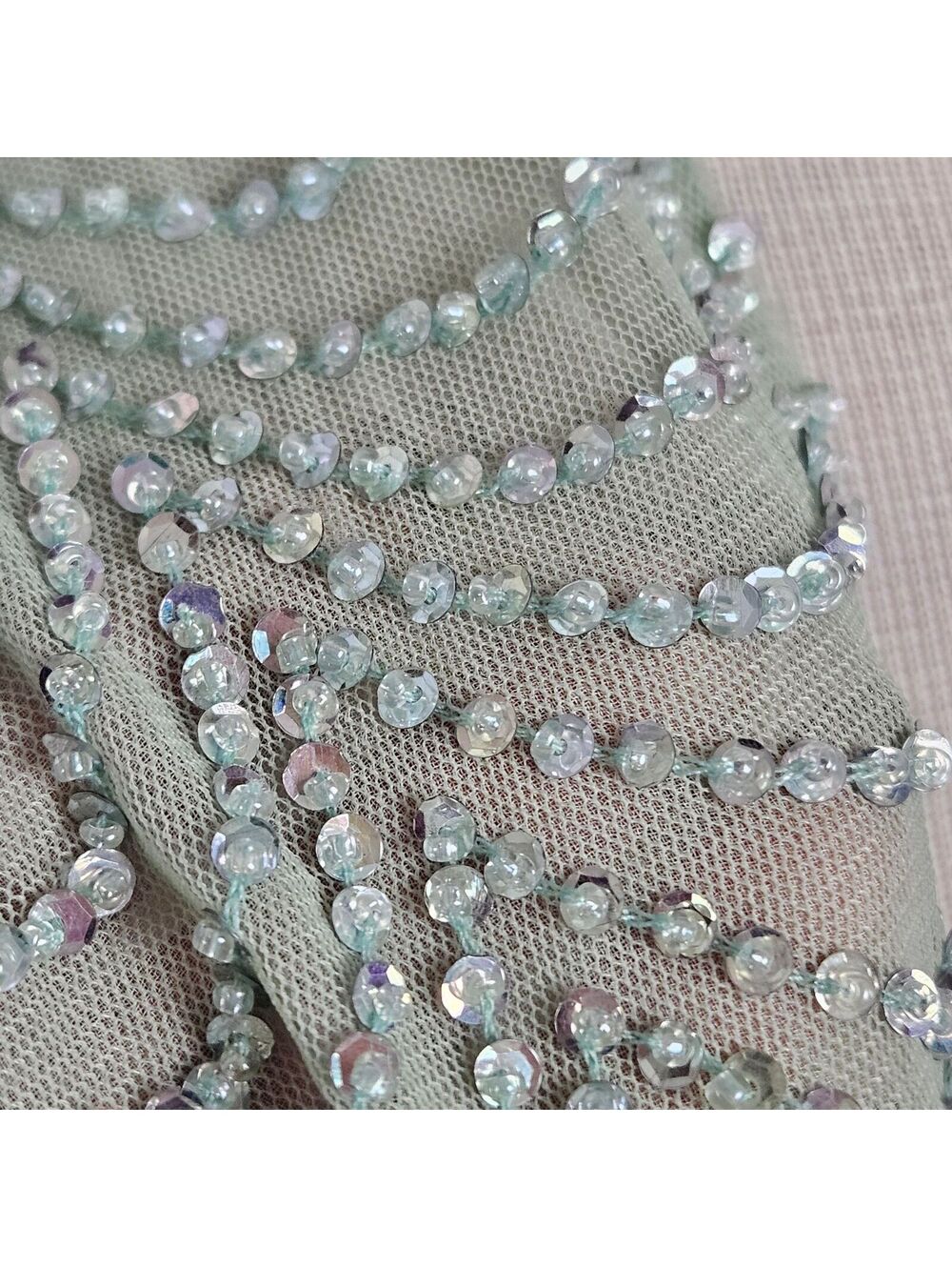 Vintage Lulu Guinness Beaded & Sequin on Silk & Mesh Seafoam Green Scarf - Picture 5 of 7